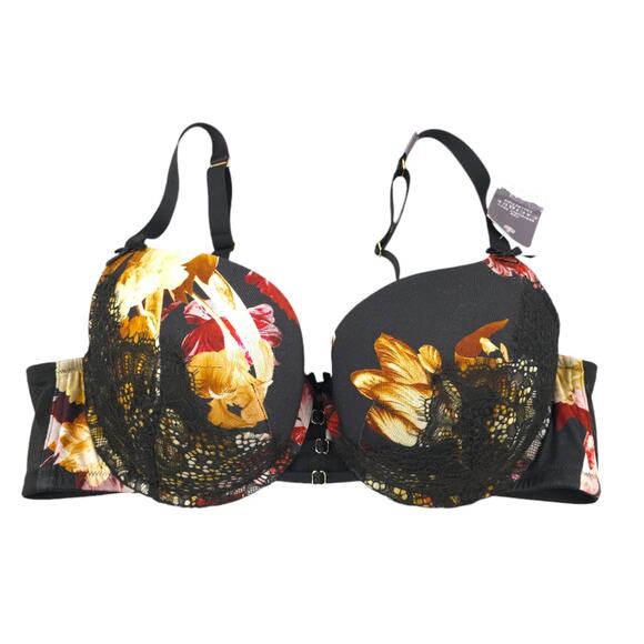 Cacique Collection Seriously Sexy Floral Print Bra 42C Black Floral Lace - Picture 3 of 11